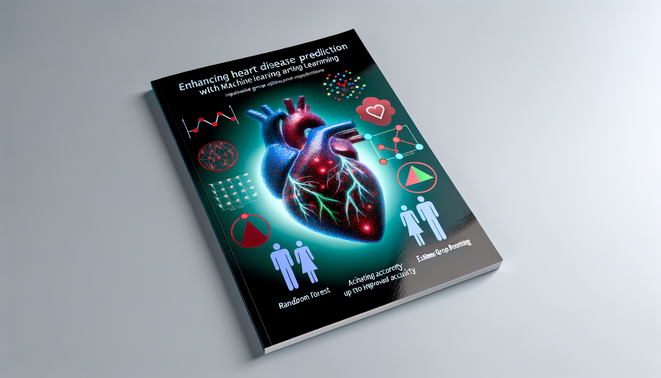alt_text: A cover image for a study on heart disease prediction using machine learning, featuring a modern design.