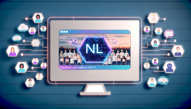 alt_text: Microsoft NLWeb cover image showcasing AI transforming websites into interactive apps with collaboration.