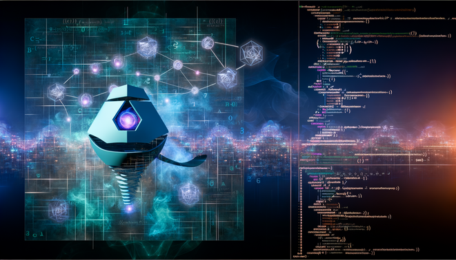 alt_text: Futuristic AI figure manipulates math and code in a neon landscape, showcasing NVIDIA's innovations.