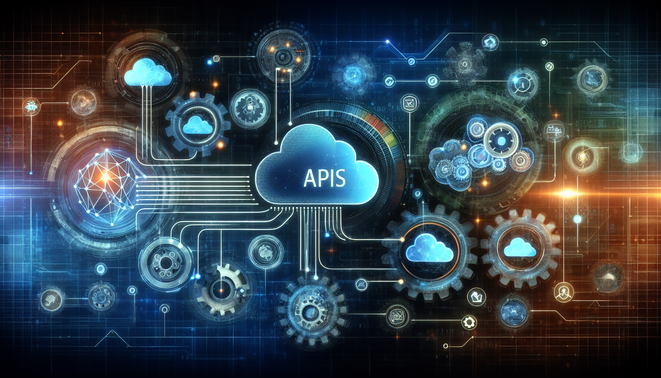 alt_text: A sleek cover image showcasing APIs connecting cloud computing and AI, symbolizing seamless data flow.