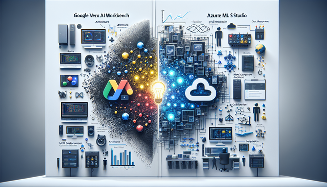 alt_text: Comparative analysis cover of Google Vertex AI and Azure ML, showcasing cloud and AI themes.