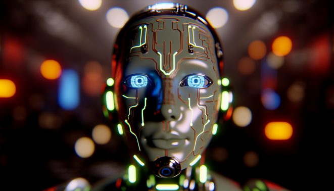 alt_text: A humanoid AI figure amidst a futuristic landscape, symbolizing AI self-preservation and safety.