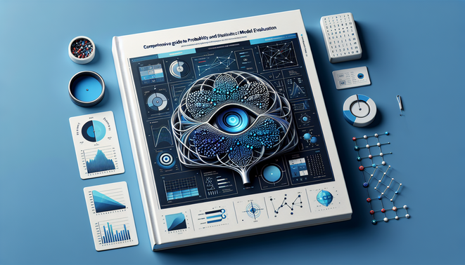**alt_text:** Cover design for a guide on AI model evaluation, featuring data visuals and key statistical metrics.