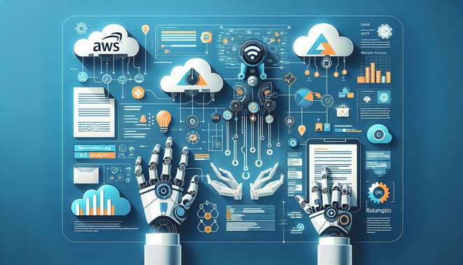 alt_text: Modern cover image showcasing AI document analysis with AWS and Azure, featuring robotic data extraction.