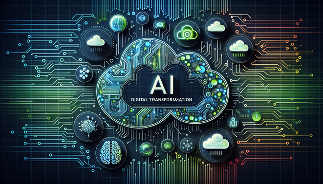 alt_text: Professional cover for a guide on AI in digital transformation, featuring tech motifs and bold typography.