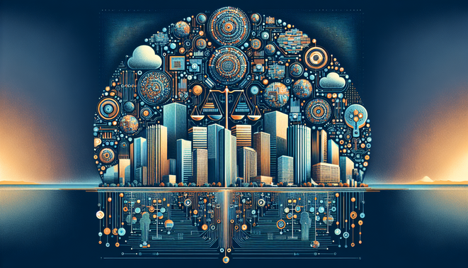 alt_text: A professional book cover blending city skyline, circuits, and AI concepts with ethical imagery.