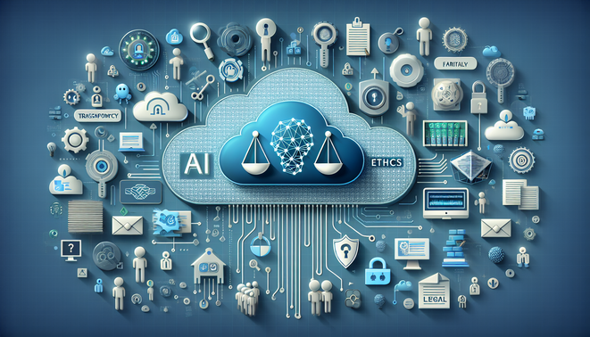 alt_text: A cover image illustrating AI ethics in cloud computing, blending technology, privacy, and trust elements.