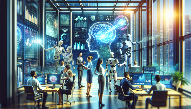 alt_text: A dynamic cover showcasing AI's role in business, featuring diverse professionals and data visuals.