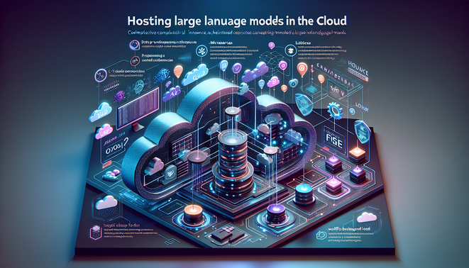 alt_text: Cover design for a guide on hosting large language models in the cloud, featuring tech motifs and diagrams.