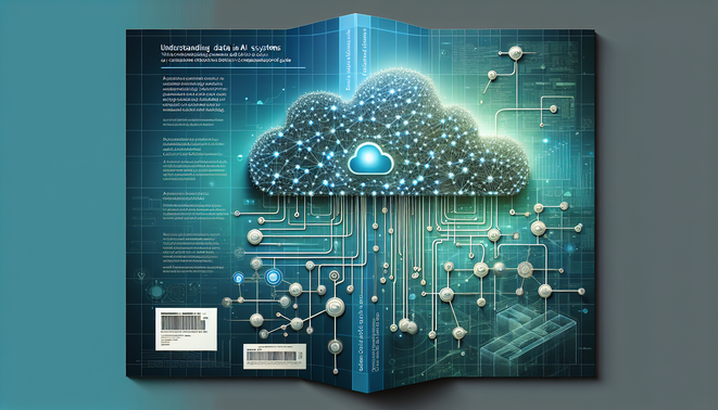 alt_text: Book cover featuring a neural network and data streams, titled "Understanding Data in AI Systems."
