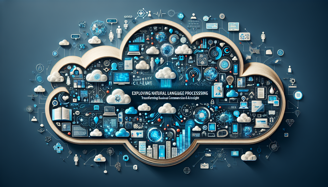 alt_text: Cover image showcasing NLP and cloud computing, blending chat bubbles, data flow, and business icons.