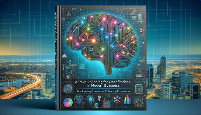 alt_text: A book cover featuring a city skyline and a circuit brain, showcasing AI's impact on business.