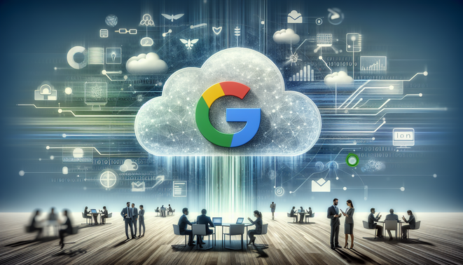 alt_text: A sleek guide cover showcasing cloud tech, data streams, and a digital notebook for enterprise solutions.