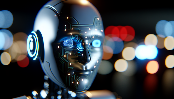 "Futuristic office showcasing AI workflows, featuring diverse professionals and innovative technology themes."
