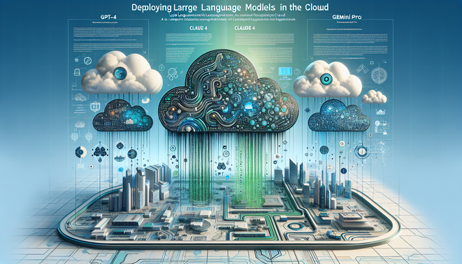"Visual cover for a white paper on LLMs, showcasing GPT-4, Claude 4, and Gemini Pro in a cloud landscape."
