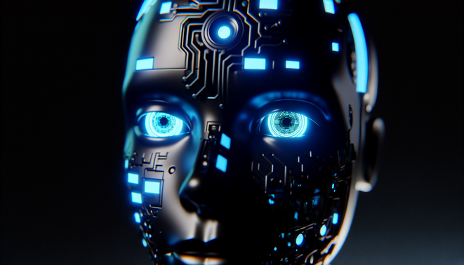 **alt_text:** A compassionate AI figure safeguards a digital space, promoting ethical tech and user safety.