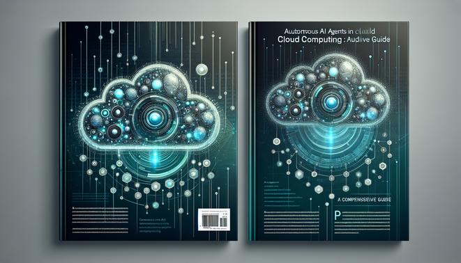 alt_text: Futuristic book cover depicting AI agents in cloud computing with blues and greens, showcasing innovation.