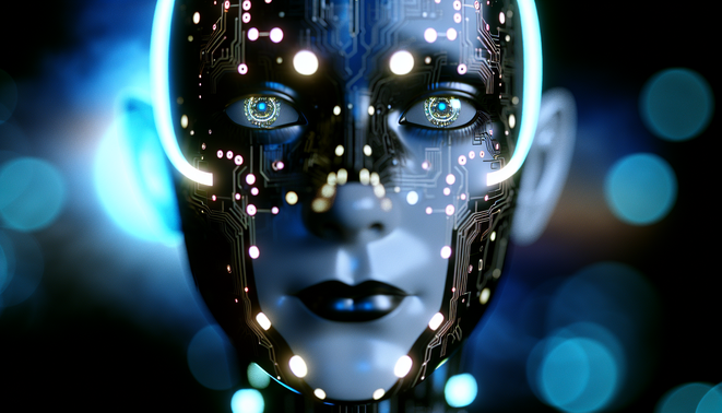 **alt_text**: A humanoid chatbot shielded from dark surveillance elements, symbolizing ethical AI vs. government monitoring.