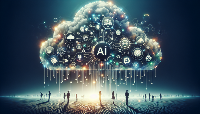alt_text: Modern cover image depicting AI's impact on Cloud SaaS and enterprise workflows with tech elements.