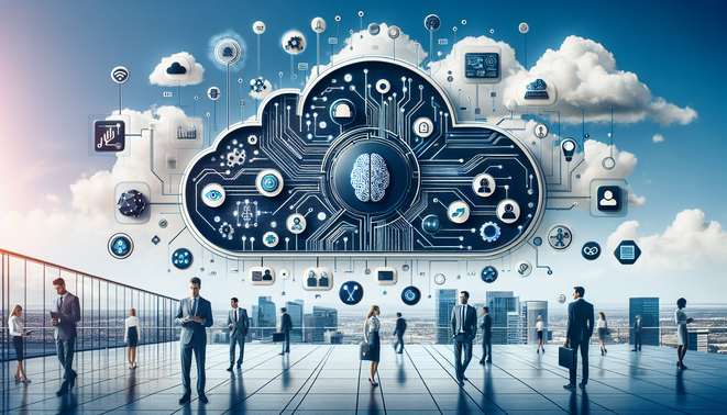 alt_text: Cover image for guide on AI in cloud, featuring tech elements, icons, and diverse professionals.