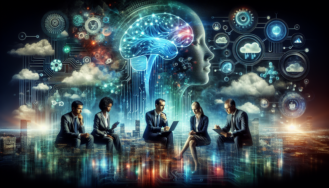 alt_text: A vibrant cover depicting AI, ML, and cloud synergy with diverse professionals strategizing together.