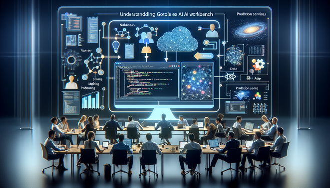 alt_text: "Cover image illustrating Google Vertex AI Workbench with collaboration, innovation, and data flow."