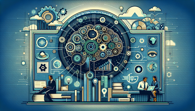 alt_text: A modern cover for "AI-Powered Knowledge Management Tools" showcasing AI integration in business.