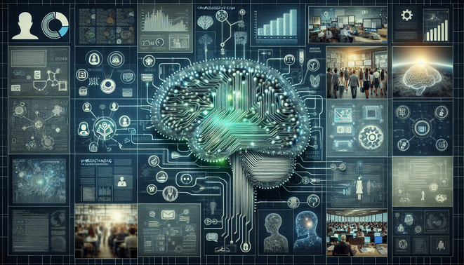 alt_text: A brain of circuits highlights NLP's business impact, featuring tech icons and a professional layout.