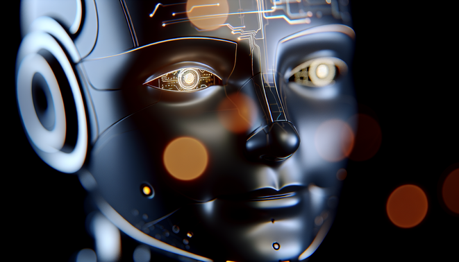 alt_text: Futuristic AI model image featuring tech elements, coding symbols, and deep blue-green colors.